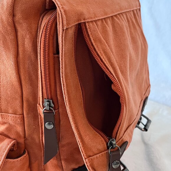 Canvas Cross Body Urban Sling Backpack w/ Vegan PU Leather Detail Burnt Orange - Picture 7 of 12